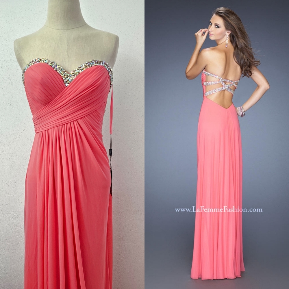 NWT La Femme Coral Embellished Strapless Prom/Pageant Gown Size 2 - Picture 1 of 16